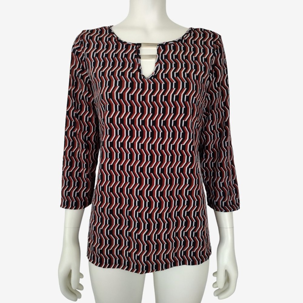 BY Design Geometric Multicolored Textured 3/4 Sleeve Stretch Blouse Size M